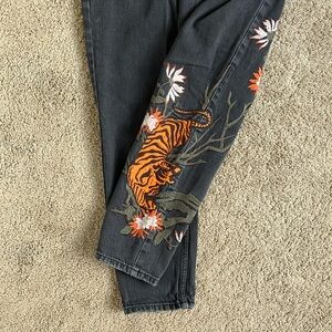 Embroidered black high rise jeans